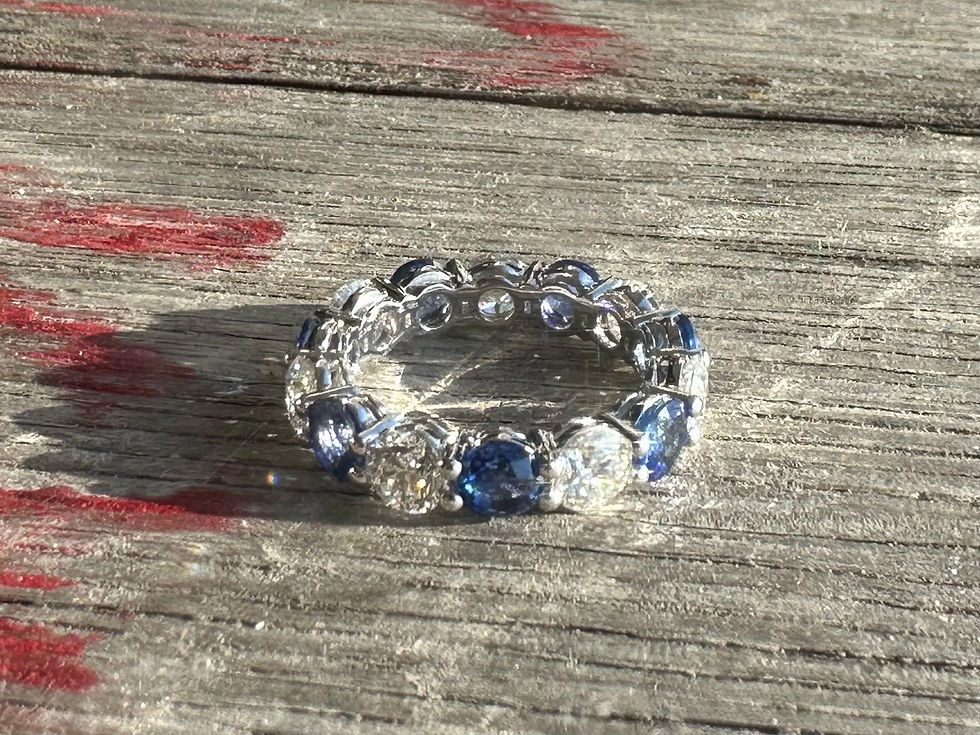 Thumbnail: Blue Sapphires And Diamonds Eternity Band in 18K Gold