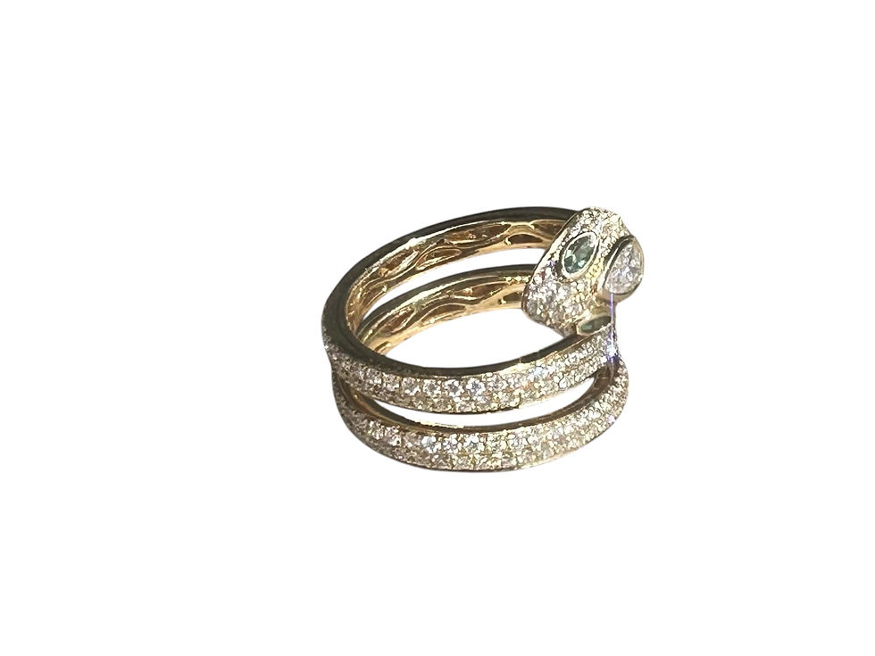 Thumbnail: Snake Coil Diamond Ring With Emerald Eyes in 18K Gold