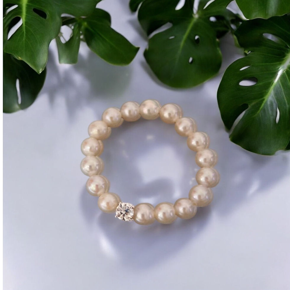 縮圖：Stretchable Natural Pearl Ring With Lab Grown Diamond