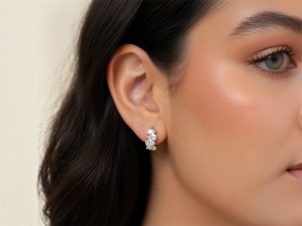 Thumbnail: Lab Grown Pear Shape Diamond Hoop Earrings in 18K Gold