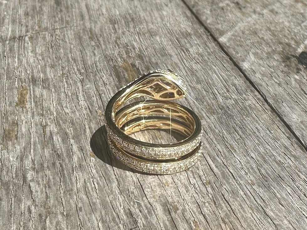 Thumbnail: Snake Coil Diamond Ring With Emerald Eyes in 18K Gold