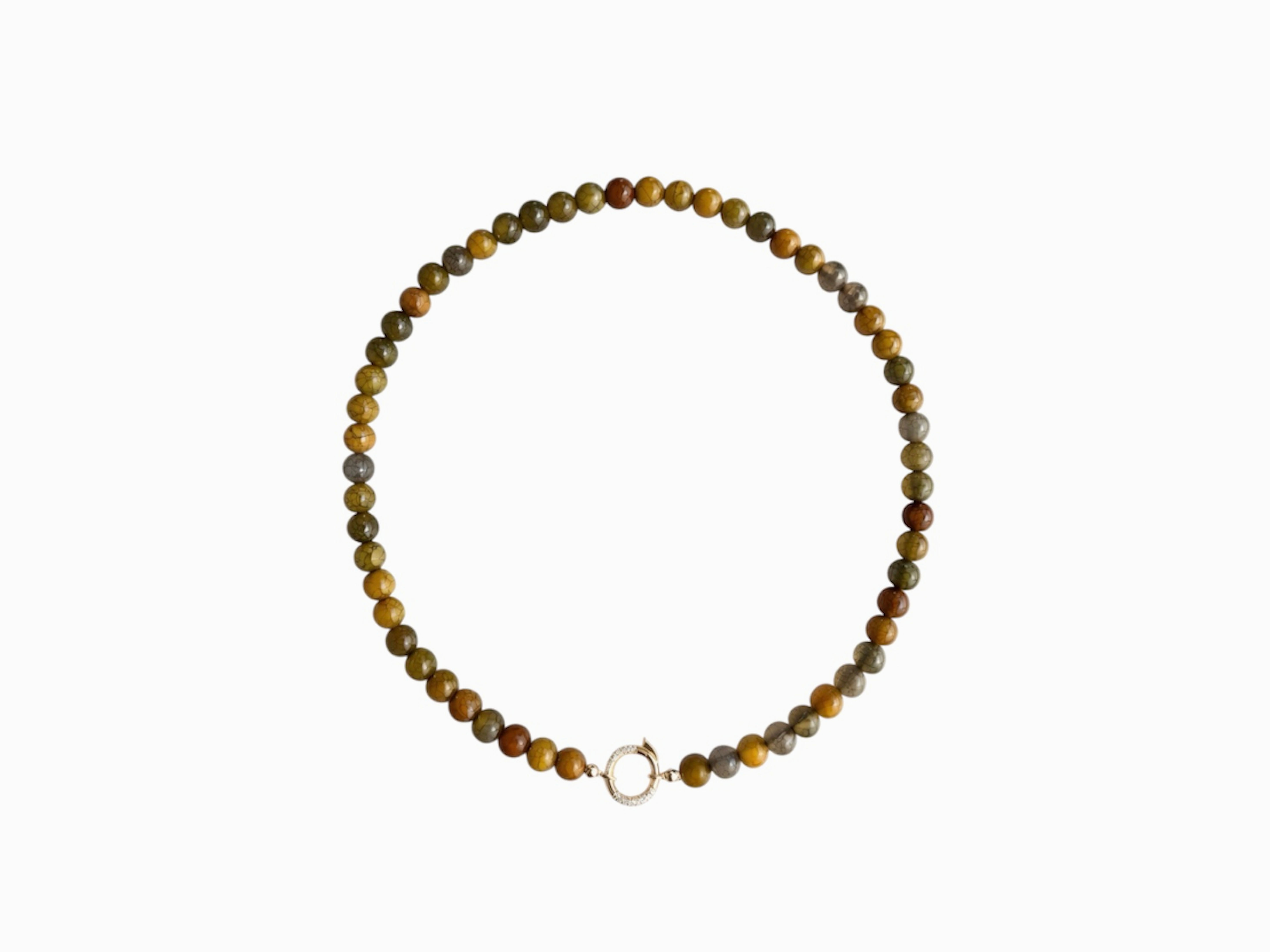 Natural Agate Necklace With Front Open Annex Round Diamond Hoop in 18K Gold