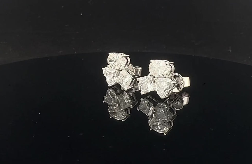 縮圖：Three Stones Lab Grown Diamond Stud Earrings in 18K Gold