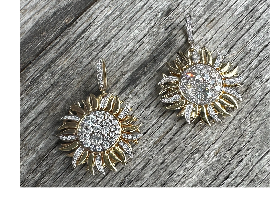 縮圖：18K Yellow Gold White Gold Two Tone Diamond Sun Pendant With Chain