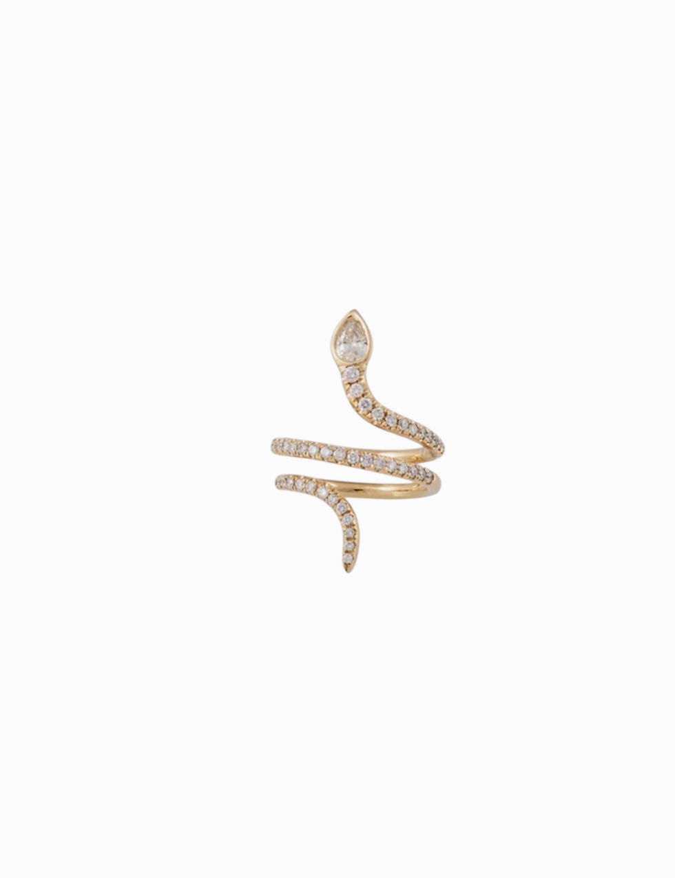 縮圖：Snake Shaped Pave Diamond Ring With Pear Shaped Diamond Head in 18K Gold