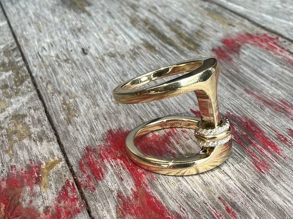 縮圖：Solid Gold Ring With Gold And Pave Diamond Annulets in 18K Gold
