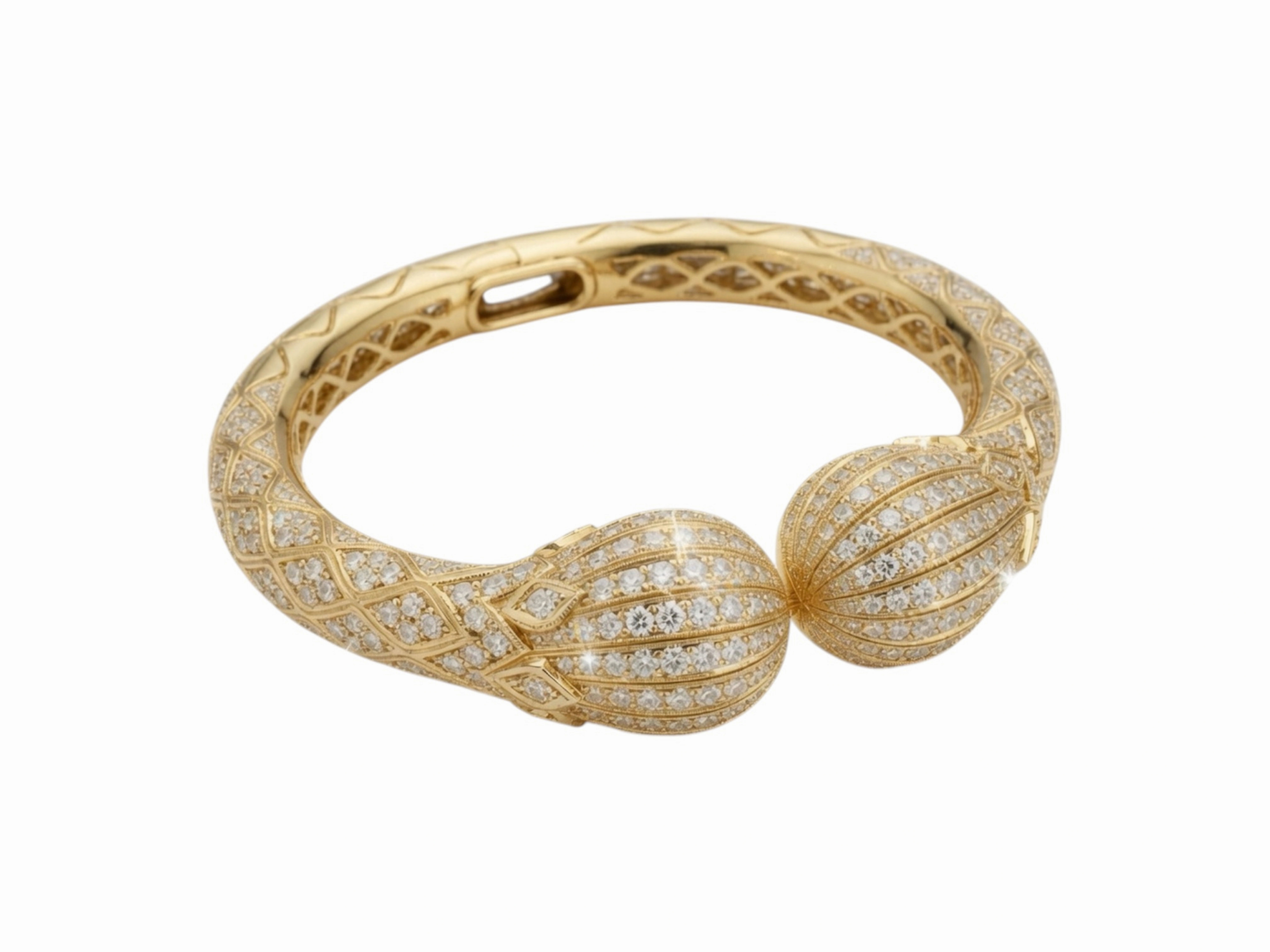 Two Balls Pave Diamond Bangle in 18K Gold