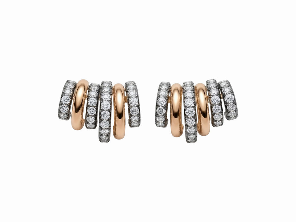Thumbnail: Lab Grown Hoop Symphony Two Tones Diamond Earrings in 18K Gold