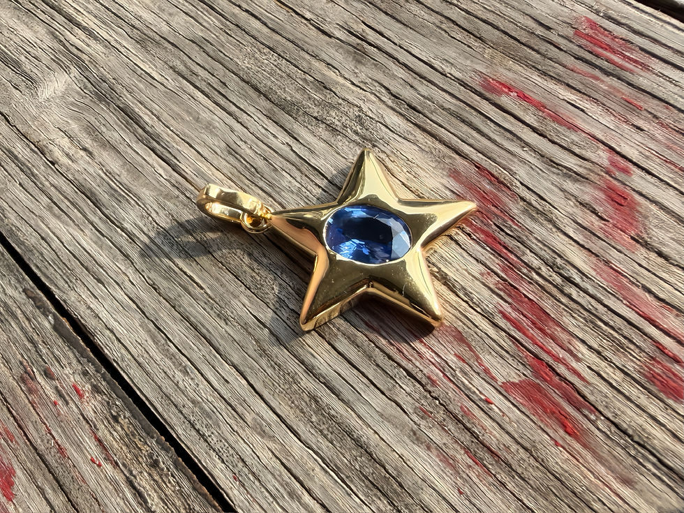 Thumbnail: Blue Sapphire Star Charm With Open Annex in 18K Gold