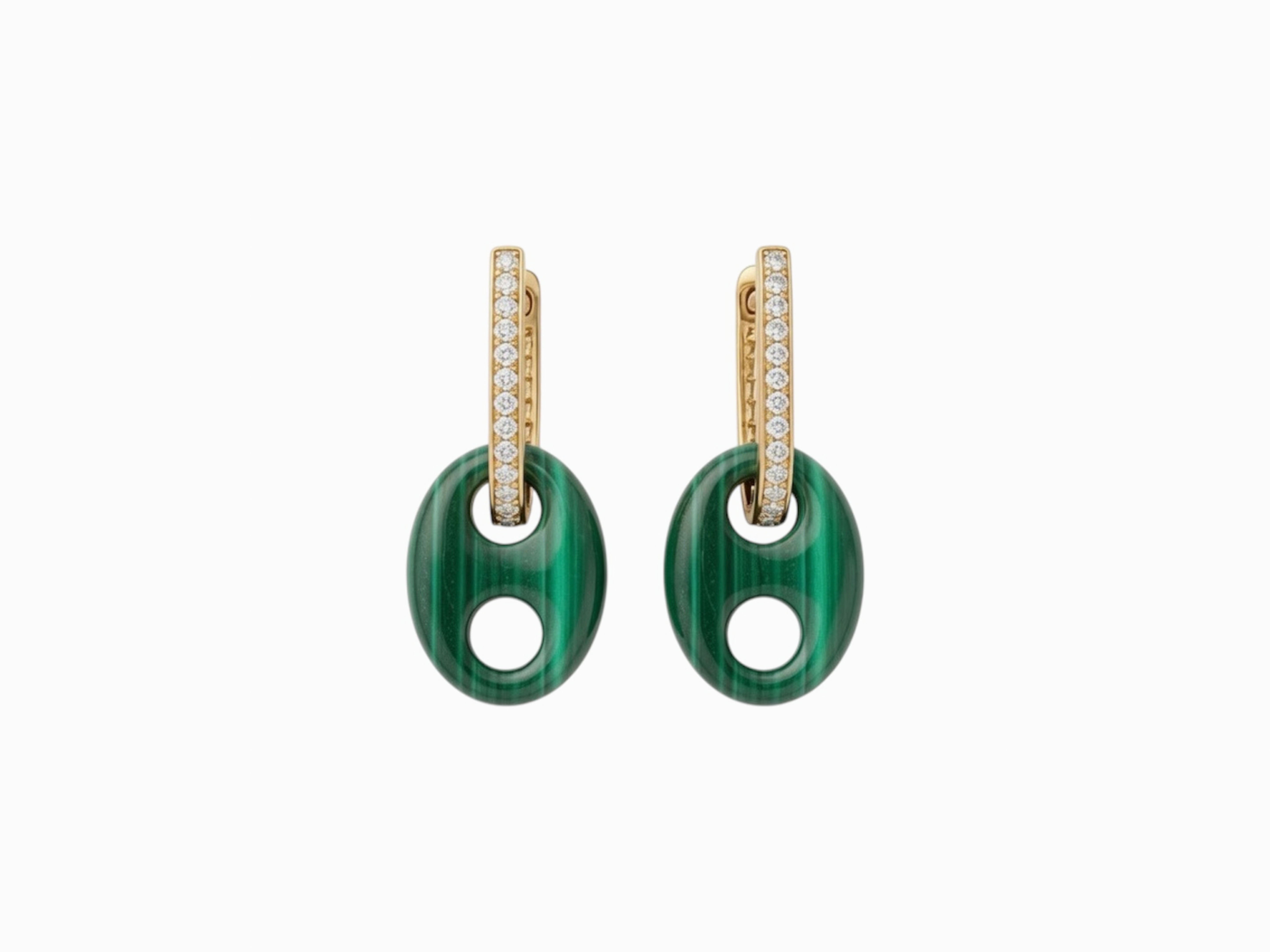 Malachite Orbit Diamond Hoops in 18K Gold