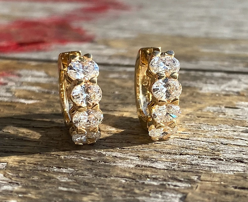 縮圖：Oval Shaped Diamond Hoop Earrings in 18K Gold