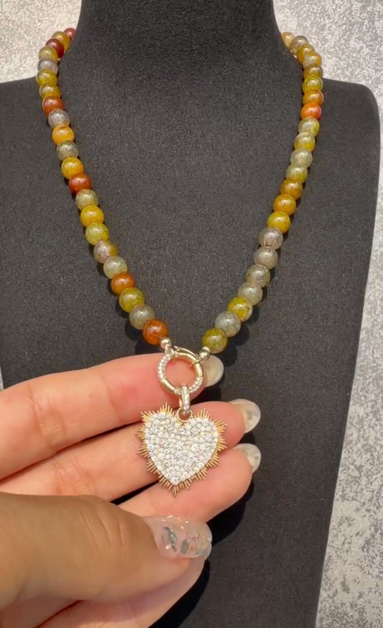 Thumbnail: Natural Agate Necklace With Front Open Annex Round Diamond Hoop in 18K Gold