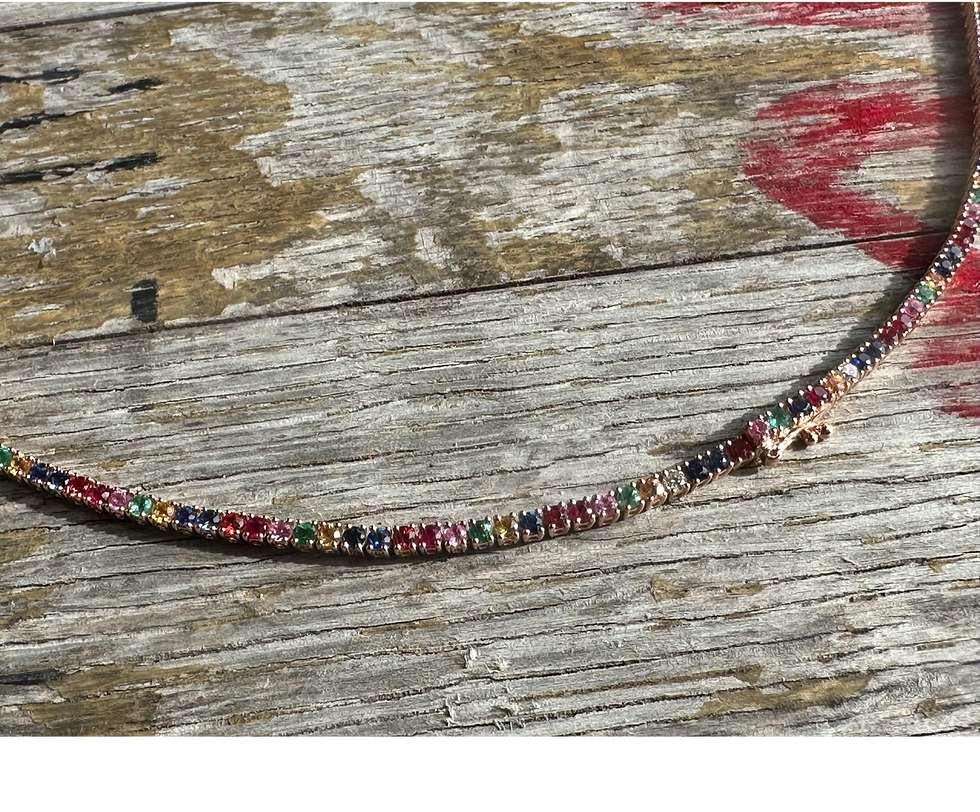 縮圖：Small Multi-Coloured Diamond and Gemstone Tennis Necklace in 18K Gold