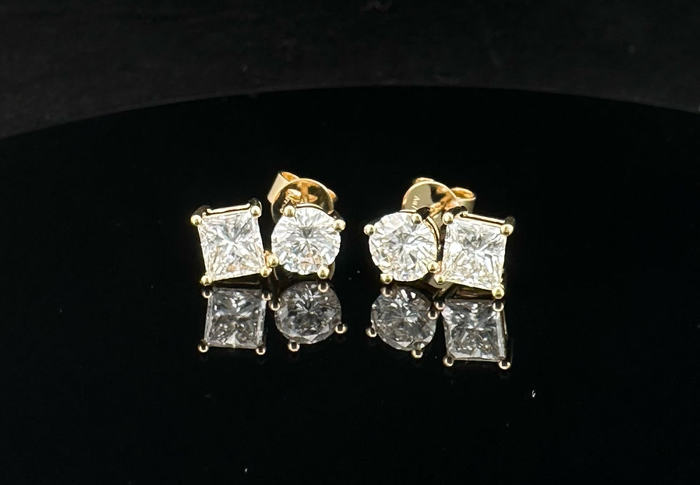 Thumbnail: Two Stones Diamond Stud Earrings in 18K Gold