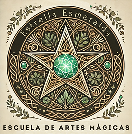 Logo de la Escuela Estrella Esmeralda, símbolo de sabiduría mágica y espiritualidad