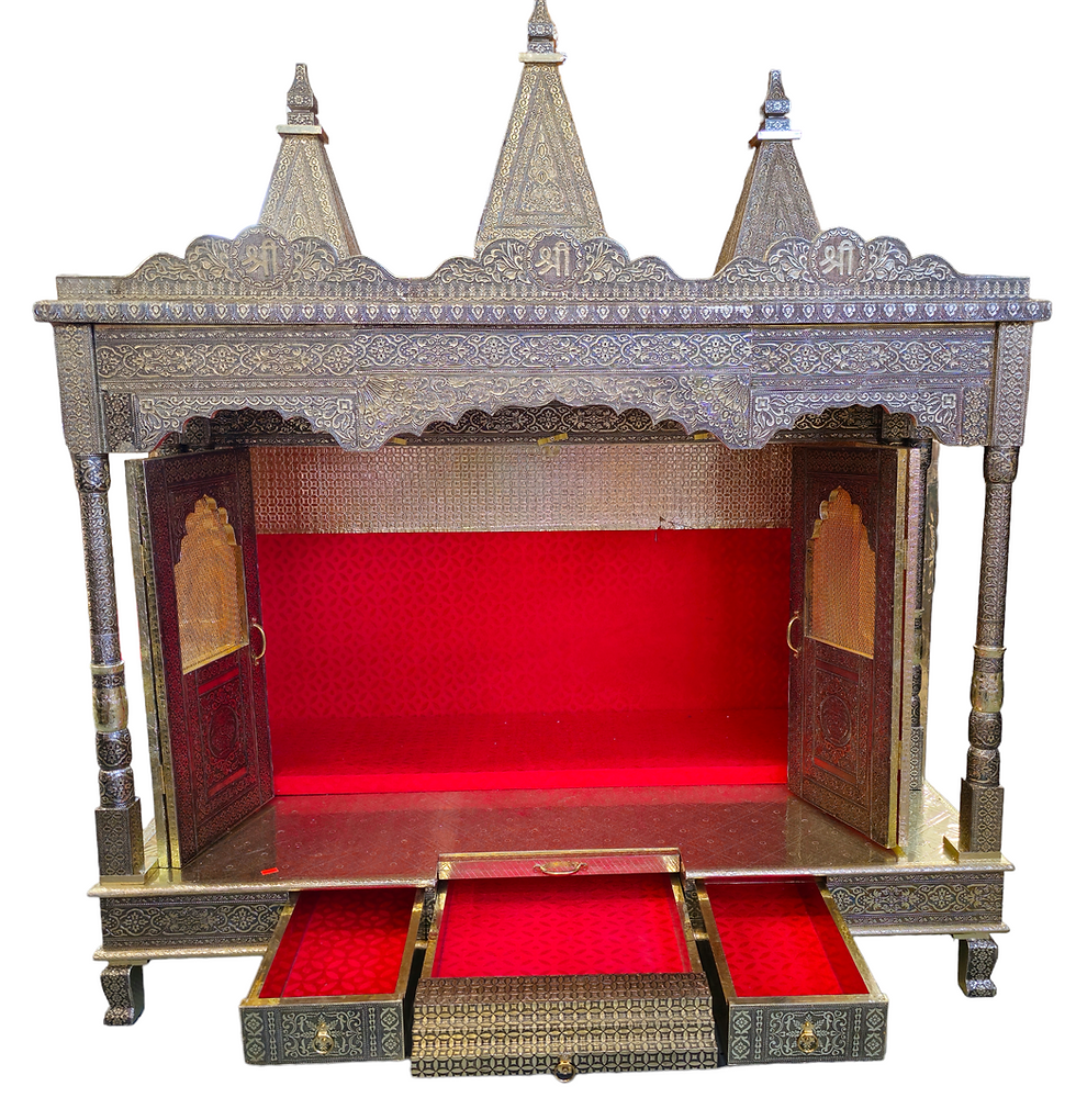 Thumbnail: 48 by 24 inches Door golden Oxidized Mandir with Domes