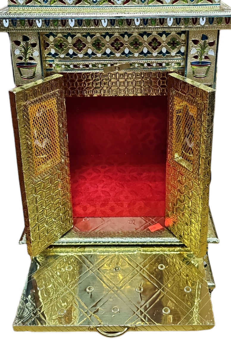 Thumbnail: 12 by 8 small golden minakari Mandir with door 