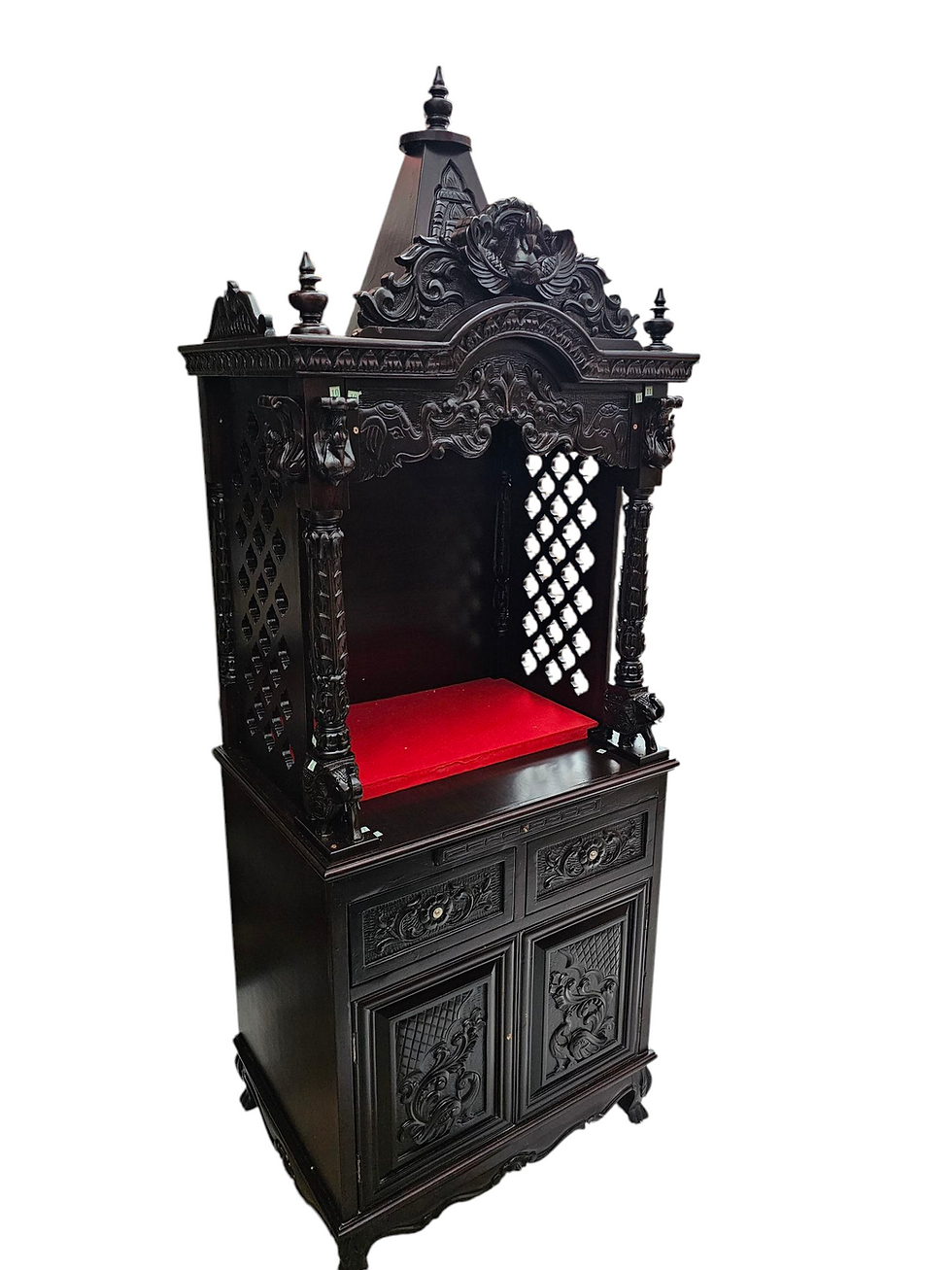 Thumbnail: 25  by 18  Sewan wood dark polish Mandir with cabinet open style 