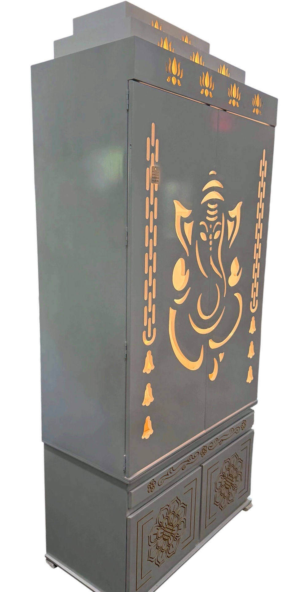 Thumbnail:  36  inches by 18 inches MDF wood  white mandir with ganesha Door