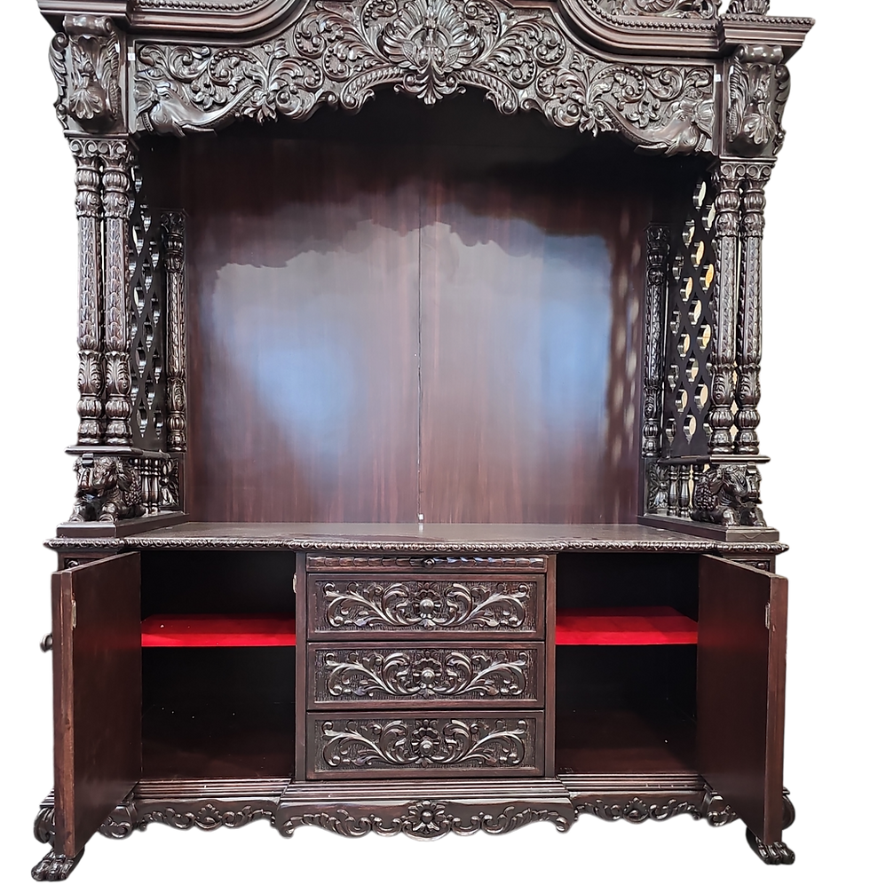 Thumbnail: 65  by 24 inches big size   Sewan wood dark Mandir with cabinet and carving 