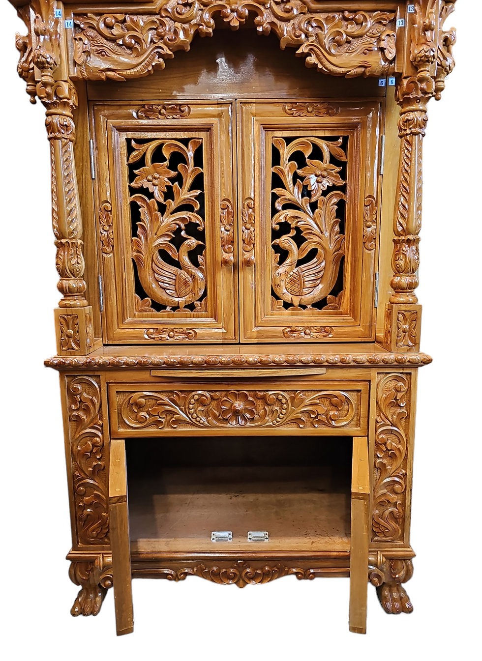 Thumbnail: 33 by 20 inches Teakwood Mandir with door and carving 