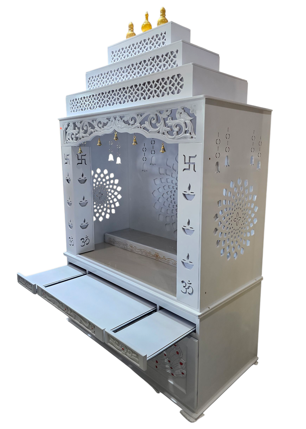 Thumbnail: 7.0  feet Tall modern Mandir open style with lighting