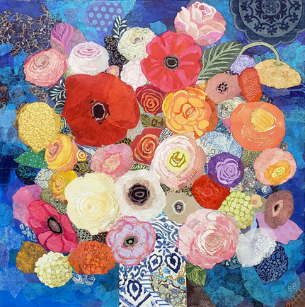 Mixed media collage floral bouquet painting by Beth Brown