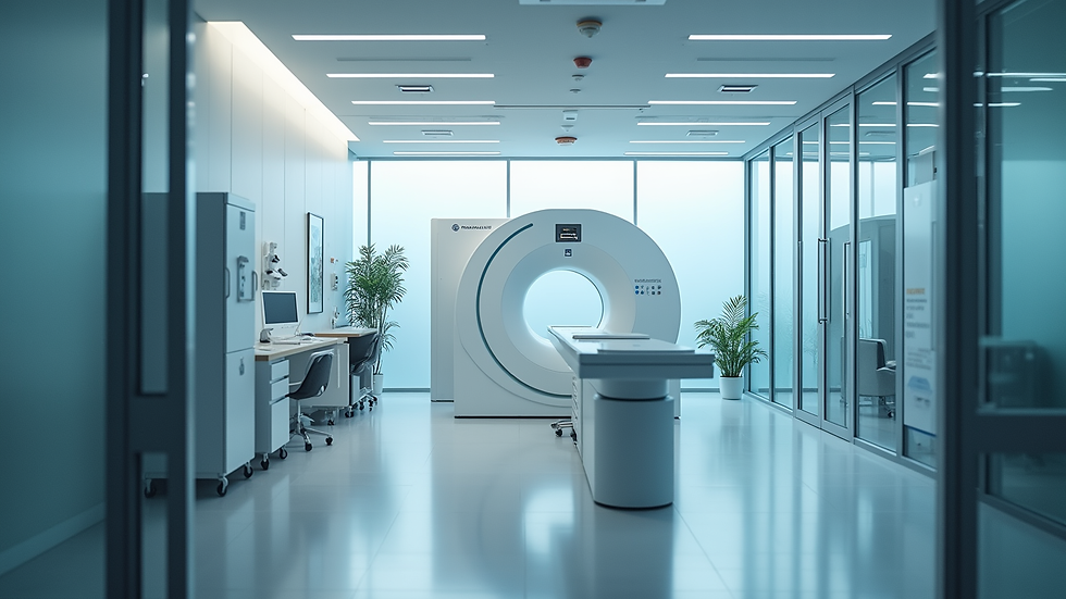High angle view of a modern research facility with advanced neuroimaging equipment