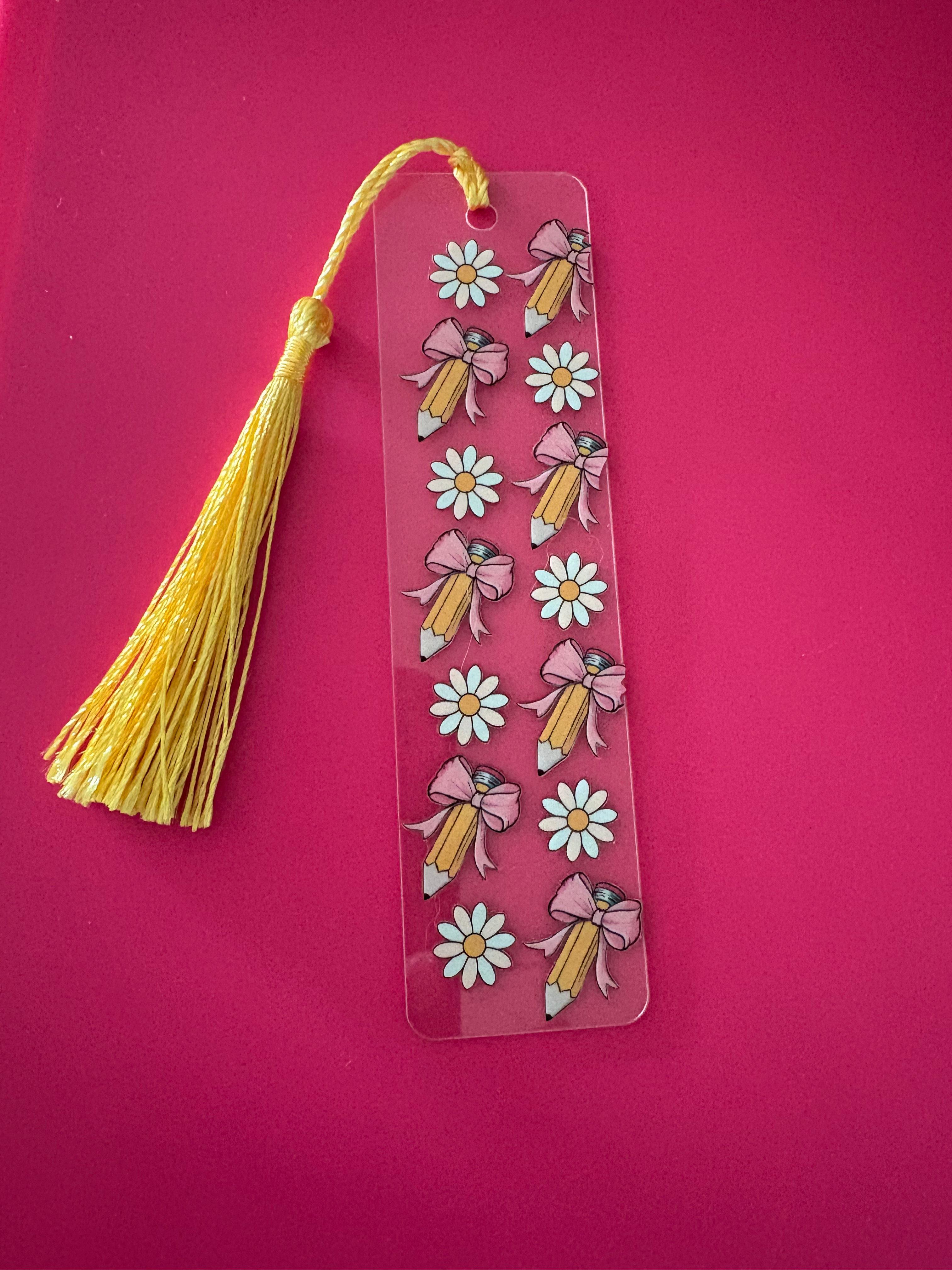 daisy & pencil bow bookmark