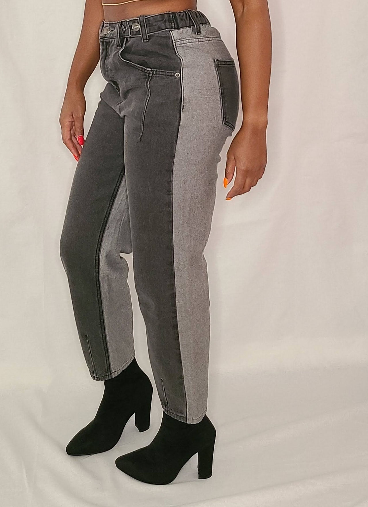 Two Tone Splice Jean - Shein