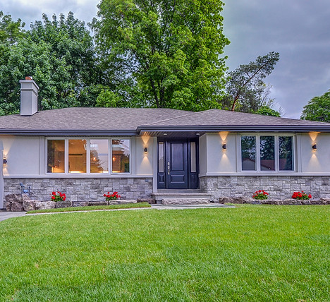 House Exterior, stucco, stone, front door, landscaping