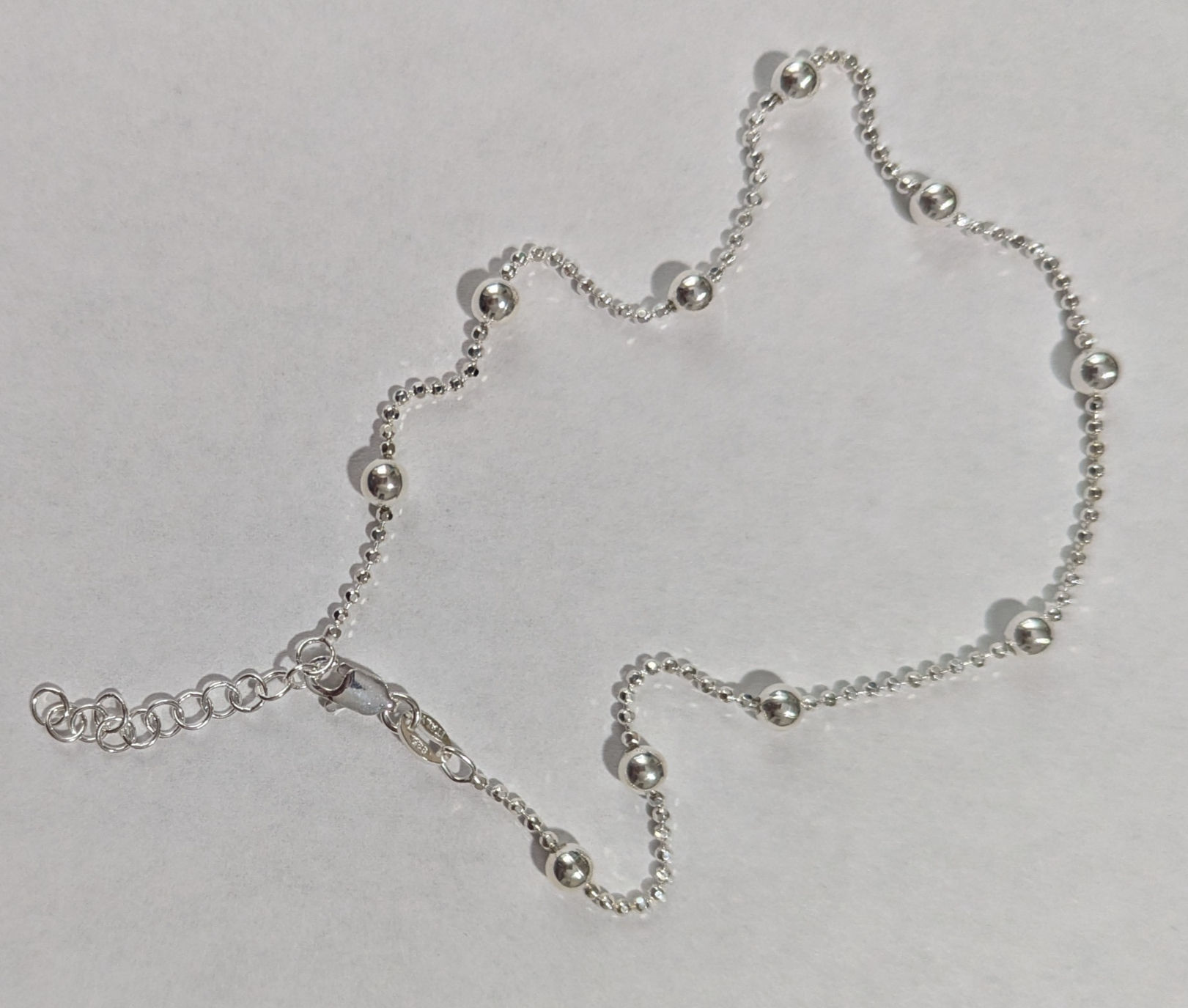 Beads on Bead Chain Adjustable Anklet / Sterling Silver (Made in Italy)