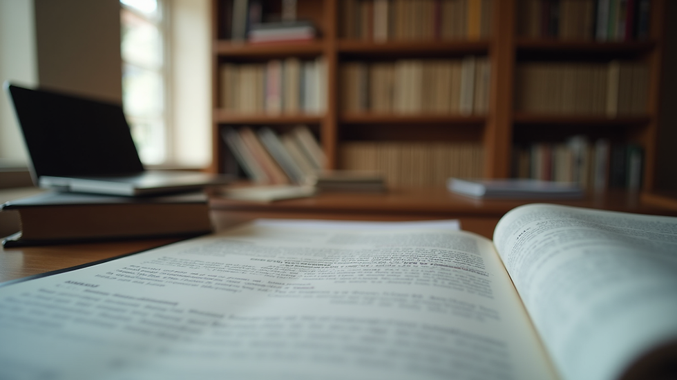 Eye-level view of a family law office with legal books and documents