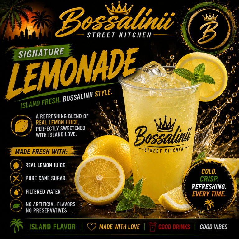 Signature lemonade drink with yellow tones and dark background