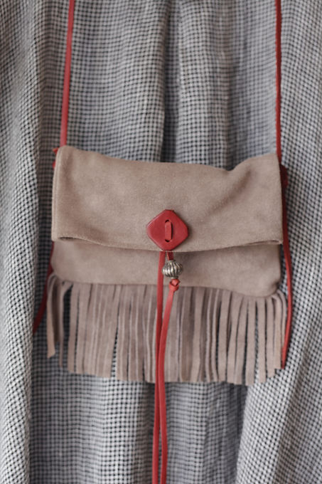 Handcrafted Grey suede bag 