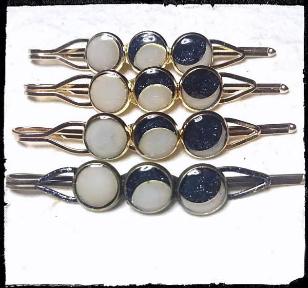 月読の髪飾り＊ムーンフェイズ三つ丸ヘアピン