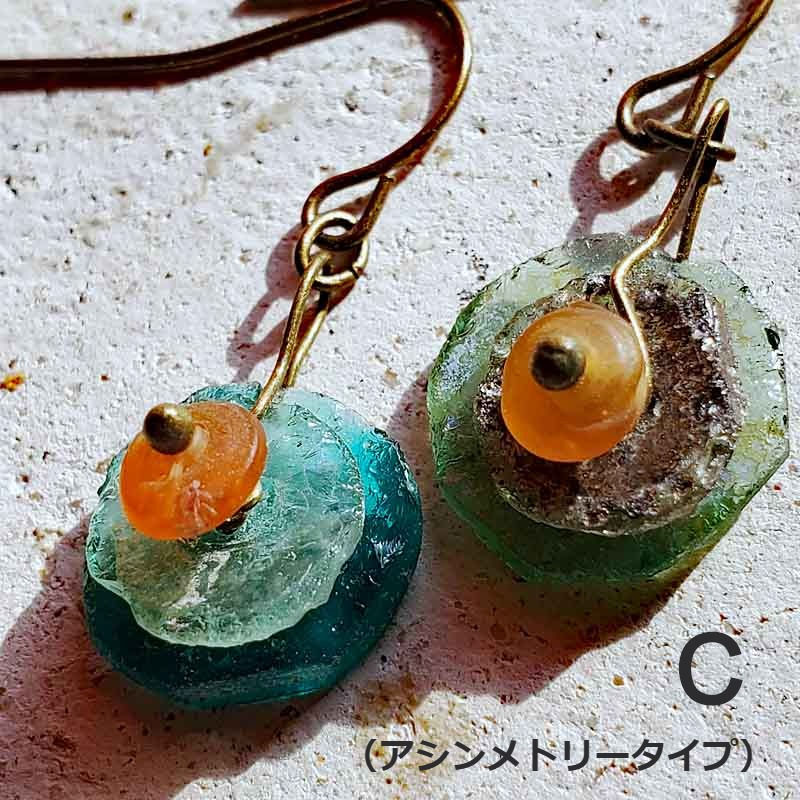 サムネイル： ローマンガラスディスクピアス5種