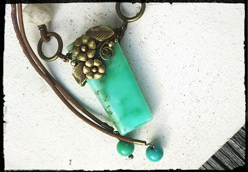 【パワーストーンネックレス】シーグリーンクリソプレーズ　フリーチョーカー＆ペンダント