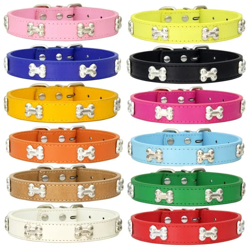 Bone Design Leather Durable Dog Collars