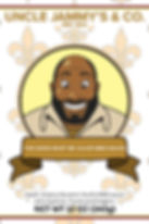 Smiling cartoon man on Uncle Jammy's & Co. Cajun BBQ Sauce label.