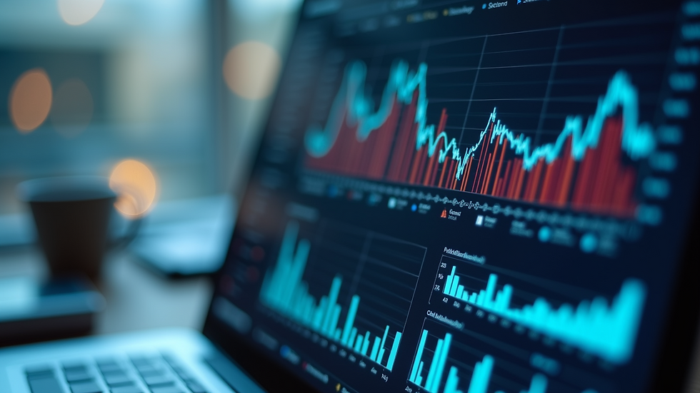 Close-up view of a digital dashboard showing analytics and data charts