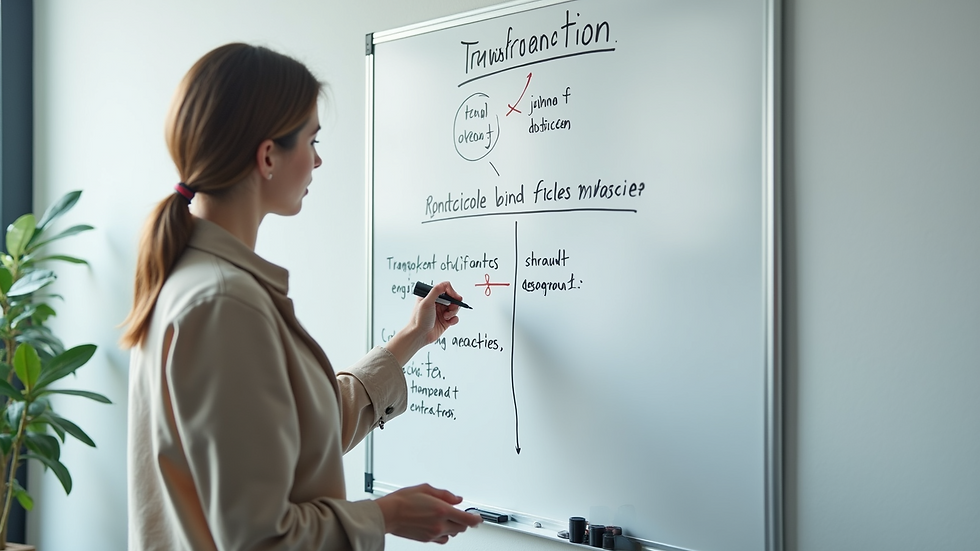 High angle view of a whiteboard with digital transformation strategy notes