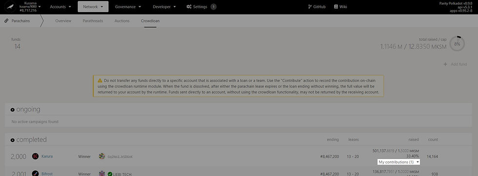 Crowloan contributions Polkadot JS