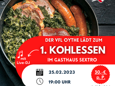 Safe the Date: 1. VfL Oythe Kohlessen am 25.02.2023 im Gasthaus Sextro