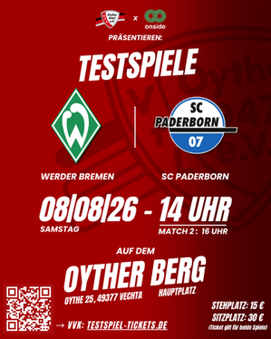 Top-Testspiel auf dem Oyther Berg: Werder Bremen und SC Paderborn zu Gast beim VfL Oythe - Tickets jetzt verfügbar