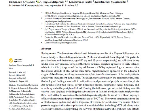 Thirty-Three Years Follow-Up of a Greek Family with Abetalipoproteinemia
