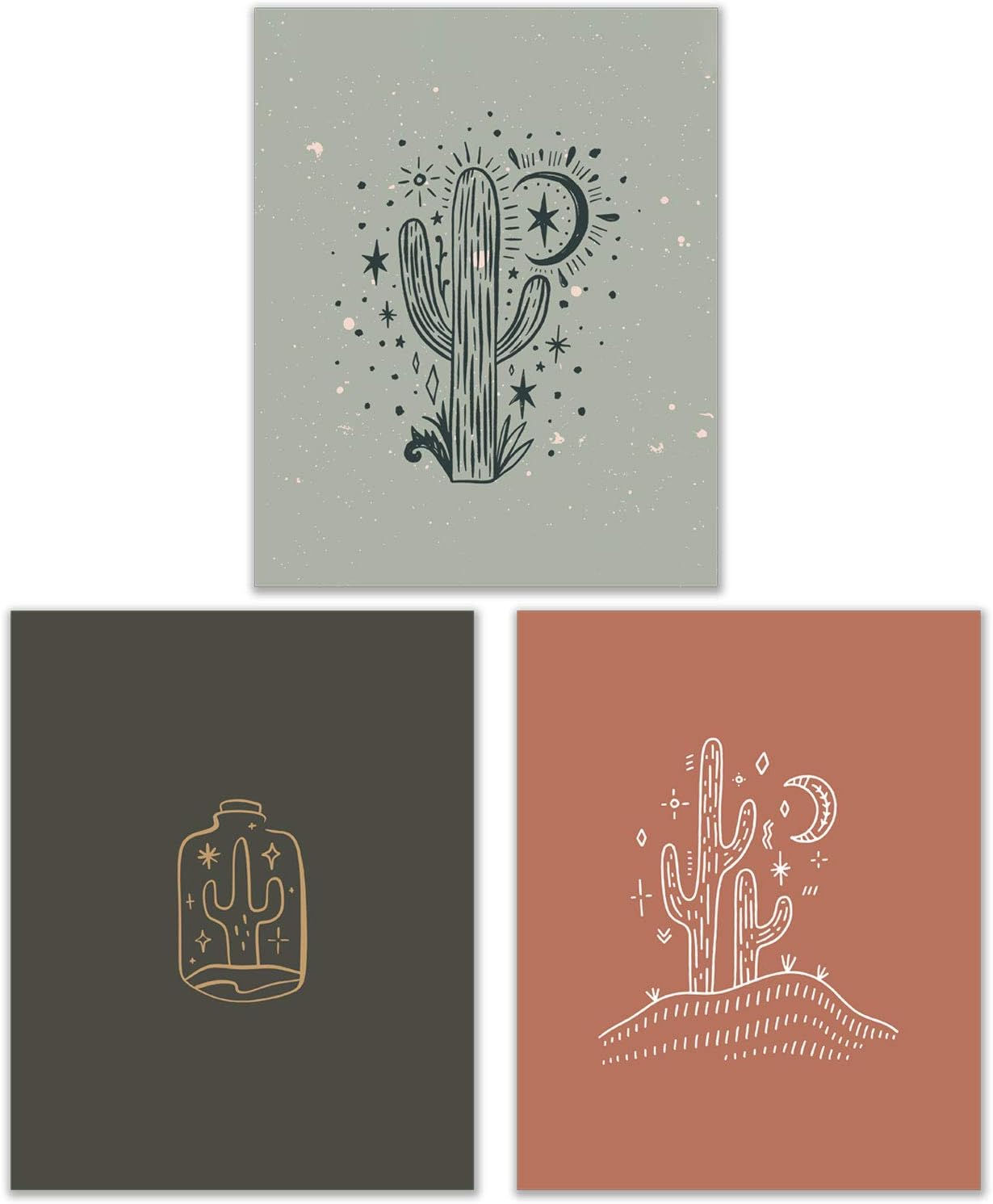 Moon Desert Cactus Prints - Set of 3 (8x10 Inches)