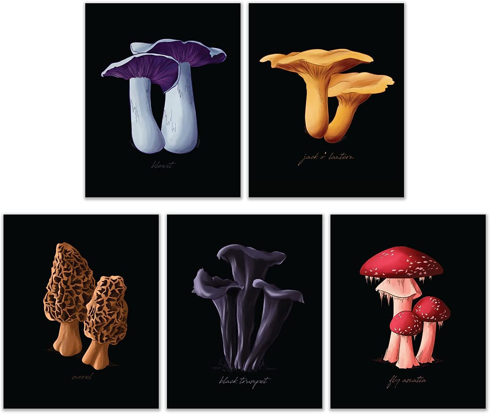 Dark Academia Mushroom Prints - Set of 5 (8x10 Inches)