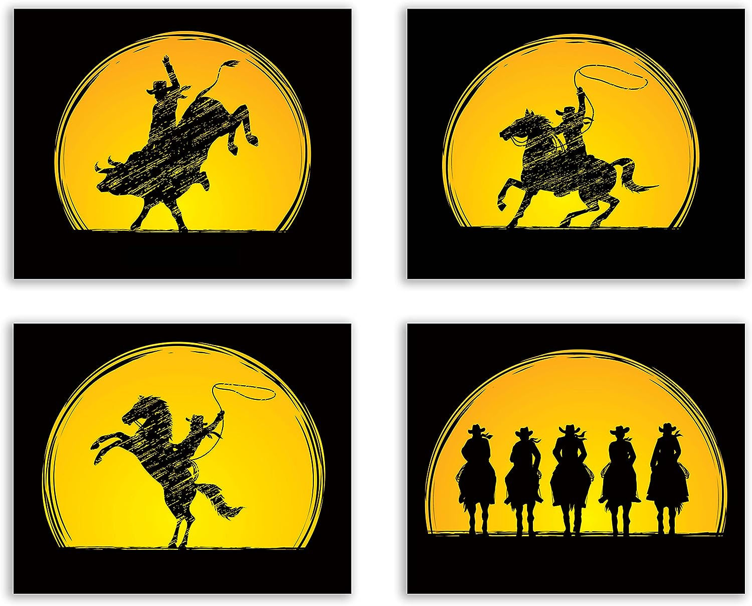 Cowboy Rodeo Art Prints - Set of 4 (8x10 Inches)