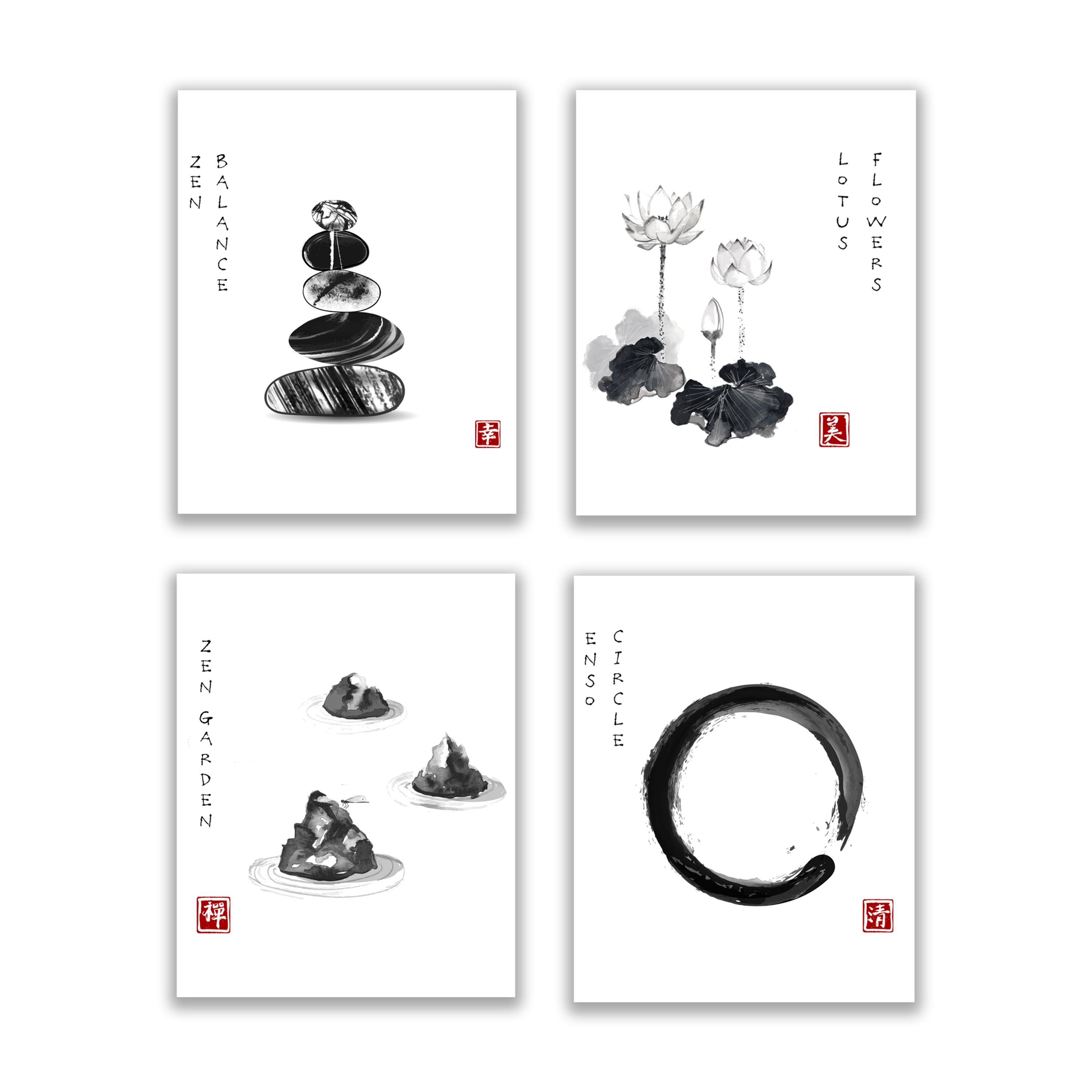 Japanese Zen Prints - Set of 4 (8x10)